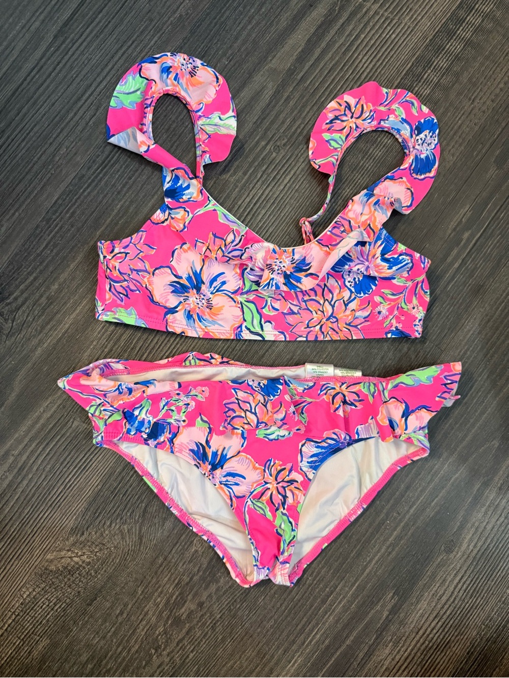 Girls Lily Pulitzer Floral Pink Ruffle Two-Piece Swim Set
